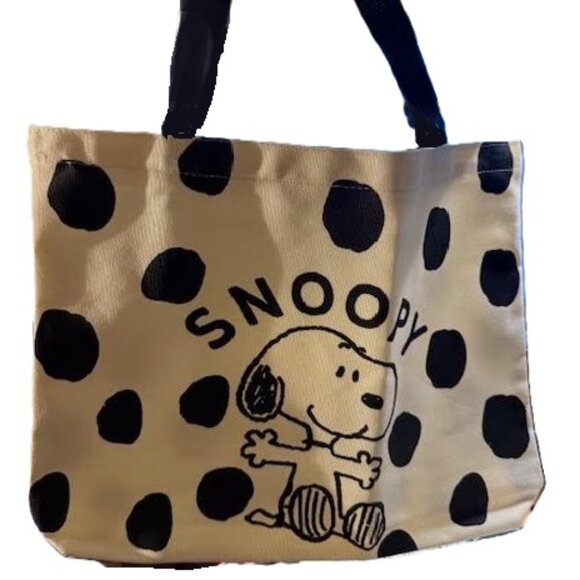 Snoopy Canvas Tote Bag Polka Dot White Shopping Bag 15x12 With Plush Charm - Picture 8 of 8